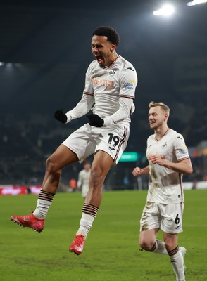 210125  Swansea City v Sheffield United, EFL Sky Bet Championship - Florian Bianchini of Swansea City celebrates after he heads to score the opening goal