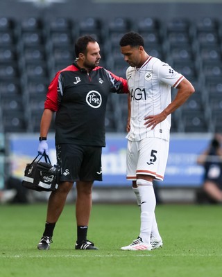220826 - Swansea City v Sheffield United - Sky Bet Championship - Ben Cabango of Swansea City goes off injured 