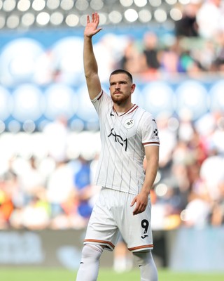 220826 - Swansea City v Sheffield United - Sky Bet Championship - Zan Vipotnik of Swansea City waves at full time 