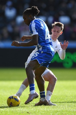 080226 - Swansea City v Sheffield Wednesday - Sky Bet Championship - Ethan Galbraith of Swansea City is challenged by Tayo Adaramola Sheffield Wednesday