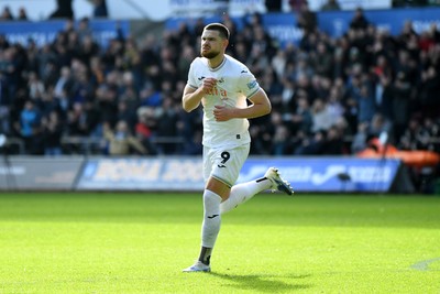 080226 - Swansea City v Sheffield Wednesday - Sky Bet Championship - Zan Vipotnik of Swansea City celebrates scoring a goal
