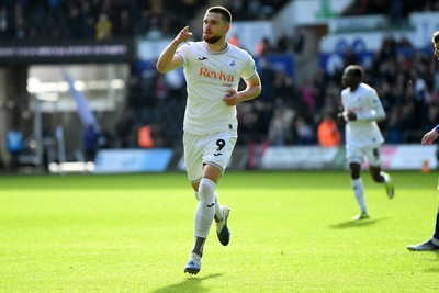 080226 - Swansea City v Sheffield Wednesday - Sky Bet Championship - Zan Vipotnik of Swansea City celebrates scoring a goal