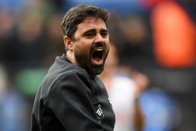 080226 - Swansea City v Sheffield Wednesday - Sky Bet Championship - Vitor Matos, Swansea Head Coach celebrates the win at full time