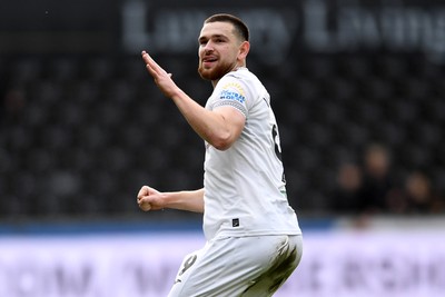 080226 - Swansea City v Sheffield Wednesday - Sky Bet Championship - Zan Vipotnik of Swansea City celebrates the win at full time