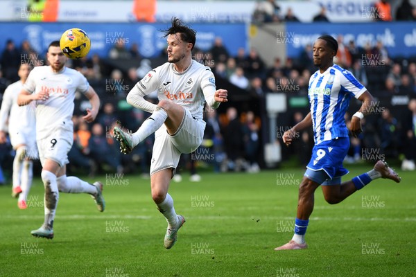 080226 - Swansea City v Sheffield Wednesday - Sky Bet Championship - Liam Cullen of Swansea City hits the bar