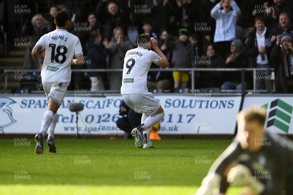 080226 - Swansea City v Sheffield Wednesday - Sky Bet Championship - Zan Vipotnik of Swansea City celebrates scoring a goal
