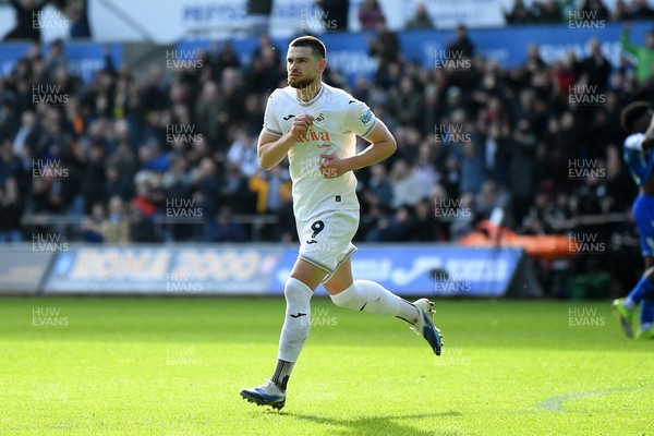 080226 - Swansea City v Sheffield Wednesday - Sky Bet Championship - Zan Vipotnik of Swansea City celebrates scoring a goal