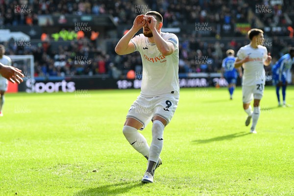 080226 - Swansea City v Sheffield Wednesday - Sky Bet Championship - Zan Vipotnik of Swansea City celebrates scoring a goal
