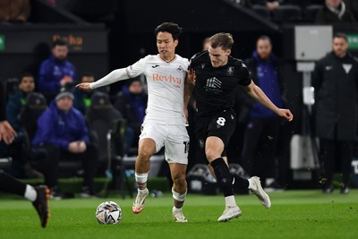 120225 - Swansea City v Sheffield Wednesday - Sky Bet Championship - Eom Ji-Sung of Swansea City is challenged by Svante Ingelsson of Sheffield Wednesday