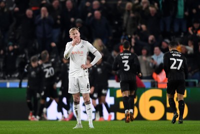 120225 - Swansea City v Sheffield Wednesday - Sky Bet Championship - Harry Darling of Swansea City after conceding