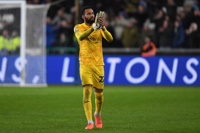 120225 - Swansea City v Sheffield Wednesday - Sky Bet Championship - Lawrence Vigouroux of Swansea City looking dejected at full time