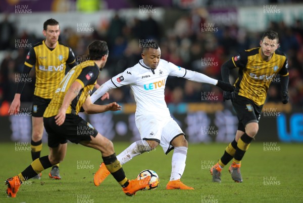 270218 - Swansea City v Sheffield Wednesday, FA Cup Fifth Round Replay - Jordan Ayew of Swansea City fires as hot at goal