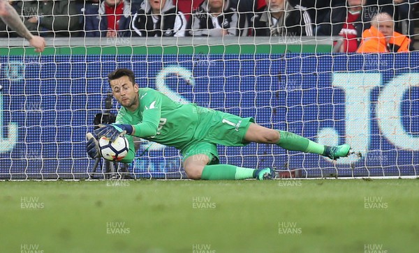 080518 - Swansea City v Southampton, Premier League - Swansea City goalkeeper Lukasz Fabianski dives to save a shot