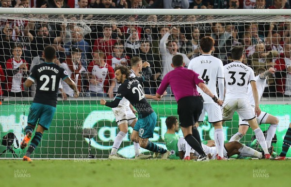 080518 - Swansea City v Southampton, Premier League - Manolo Gabbiadini of Southampton, 20, wheels away to celebrate after scoring goal