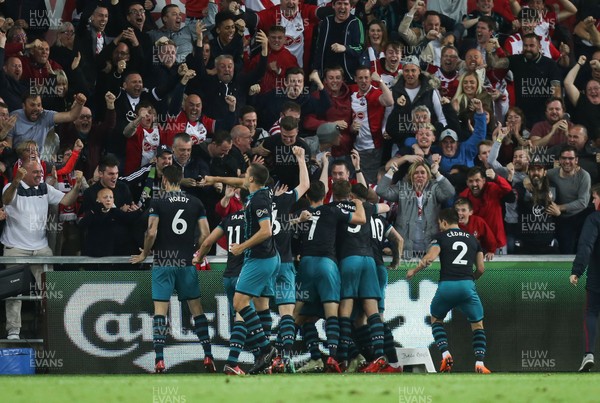 080518 - Swansea City v Southampton, Premier League - Southampton players celebrate with Manolo Gabbiadini after scoring goal