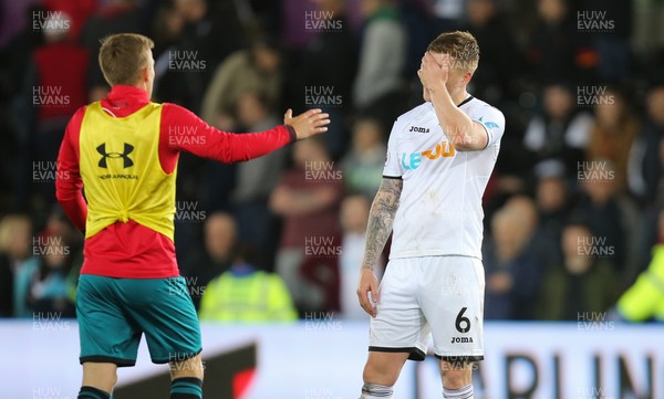 080518 - Swansea City v Southampton, Premier League - Alfie Mawson of Swansea City shows the disappointment at the end of the match