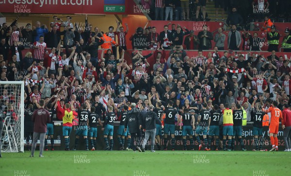 080518 - Swansea City v Southampton, Premier League - Stoke players and fans celebrate at the end of the match