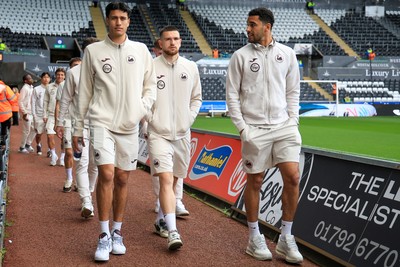 180426 - Swansea City v Southampton - Sky Bet Championship - Marko Stamenic of Swansea City, Zan Vipotnik of Swansea City and Ben Cabango of Swansea City