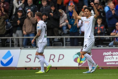 180426 - Swansea City v Southampton - Sky Bet Championship - Marko Stamenic of Swansea City celebrates after scoring
