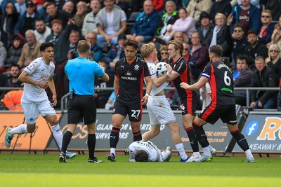 180426 - Swansea City v Southampton - Sky Bet Championship - Melker Widell of Swansea City and Flynn Downes of Southampton 