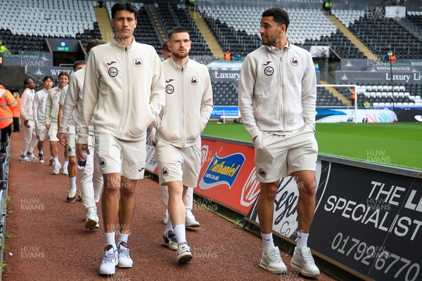 180426 - Swansea City v Southampton - Sky Bet Championship - Marko Stamenic of Swansea City, Zan Vipotnik of Swansea City and Ben Cabango of Swansea City