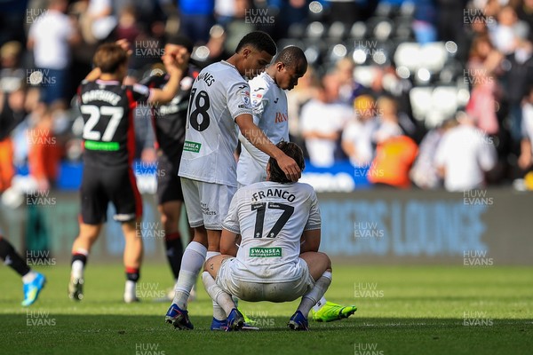 180426 - Swansea City v Southampton - Sky Bet Championship - Gustavo Nunes of Swansea City and Goncalo Franco of Swansea City at full time