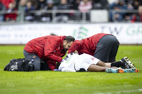 200124 - Swansea City v Southampton - Sky Bet Championship - Jamal Lowe of Swansea City receives treatment for an injury