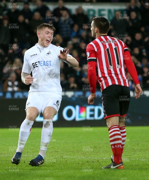 310117 - Swansea City v Southampton - Premier League - Alfie Mawson of Swansea City celebrates scoring a goal