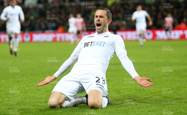 310117 - Swansea City v Southampton - Premier League - Gylfi Sigurdsson of Swansea City celebrates scoring a goal