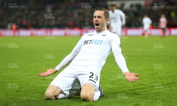 310117 - Swansea City v Southampton - Premier League - Gylfi Sigurdsson of Swansea City celebrates scoring a goal