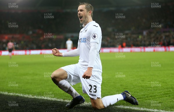 310117 - Swansea City v Southampton - Premier League - Gylfi Sigurdsson of Swansea City celebrates scoring a goal