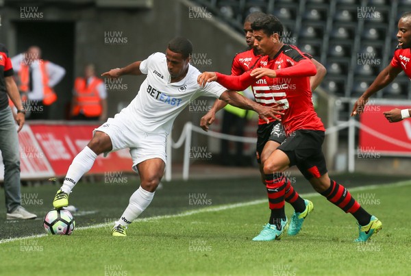 060816 -  Swansea City v Stade Rennais, Pre-season Friendly - Wayne Routledge of Swansea City looks to retain the ball