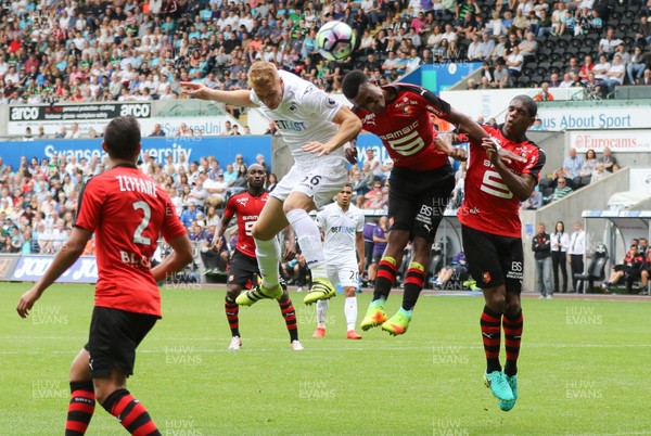 060816 -  Swansea City v Stade Rennais, Pre-season Friendly - Jay Fulton of Swansea City heads to score goal