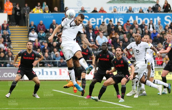 051019 - Swansea City v Stoke City, SkyBet Championship - Borja Baston of Swansea City heads at goal