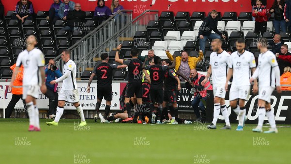 051019 - Swansea City v Stoke City, SkyBet Championship - Stoke players celebrate after Scott Hogan of Stoke City scores the winning goal