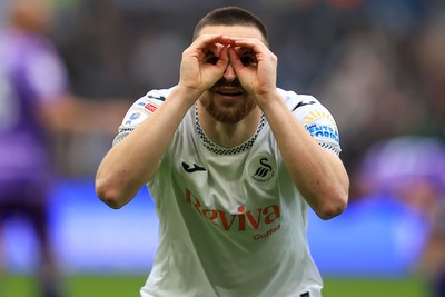 070326 - Swansea City v Stoke City - Sky Bet Championship - Zan Vipotnik of Swansea City celebrates after scoring