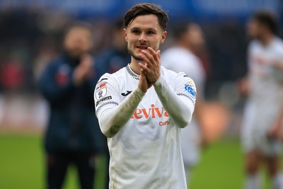 070326 - Swansea City v Stoke City - Sky Bet Championship - Liam Cullen of Swansea City claps fans after the game