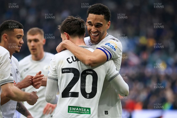 070326 - Swansea City v Stoke City - Sky Bet Championship - Liam Cullen of Swansea City celebrates after scoring with Ben Cabango of Swansea City