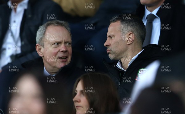 090419 - Swansea City v Stoke City - SkyBet Championship - Wales Manager Ryan Giggs watches the game alongside Swansea City Chairman Trevor Birch