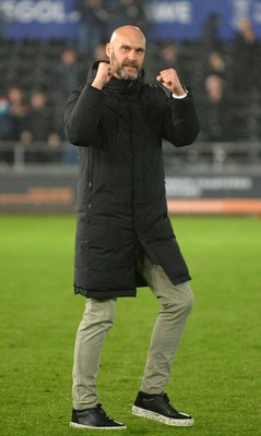 100424 - Swansea City v Stoke City - Sky Bet Championship - Luke Williams, Manager of Swansea City celebrates at full time