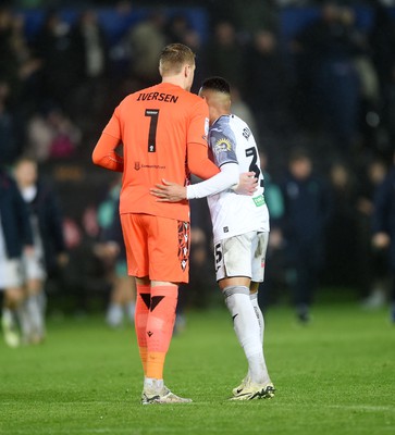 100424 - Swansea City v Stoke City - Sky Bet Championship - Ronald of Swansea City and Daniel Iversen of Stoke City at full time