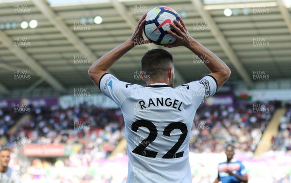 130518 - Swansea City v Stoke City, Premier League - Angel Rangel of Swansea City takes a throw in