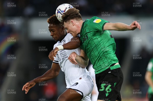 170821 - Swansea City v Stoke City - SkyBet Championship - Jamal Lowe of Swansea City is challenged by Harry Souttar of Stoke City