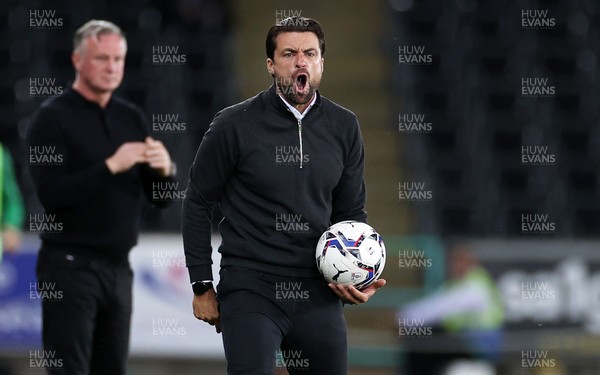 170821 - Swansea City v Stoke City - SkyBet Championship - An angry Swansea City Manager Russell Martin with the ball