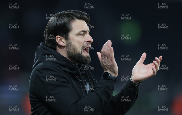 210223 - Swansea City v Stoke City, EFL Sky Bet Championship - Swansea City head coach Russell Martin reacts during the match