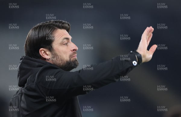 210223 - Swansea City v Stoke City, EFL Sky Bet Championship - Swansea City head coach Russell Martin reacts during the match