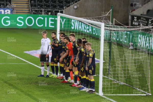 271020 - Swansea City v Stoke City, Sky Bet Championship - Stoke players line the goalmouth as Andre Ayew of Swansea City prepares to take a free kick from inside the penalty area 