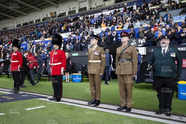 041123 - Swansea City v Sunderland - Sky Bet Championship - Welsh Guards on the pitch ahead of kick off