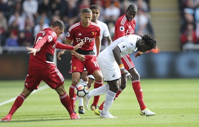 230917 - Swansea City v Watford, Premier League - Wilfried Bony of Swansea City is forced off the ball