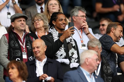 230825 - Swansea City v Watford FC - SkyBet Championship - Snoop Dogg�s son Cordell Broadus watches the game from the stands